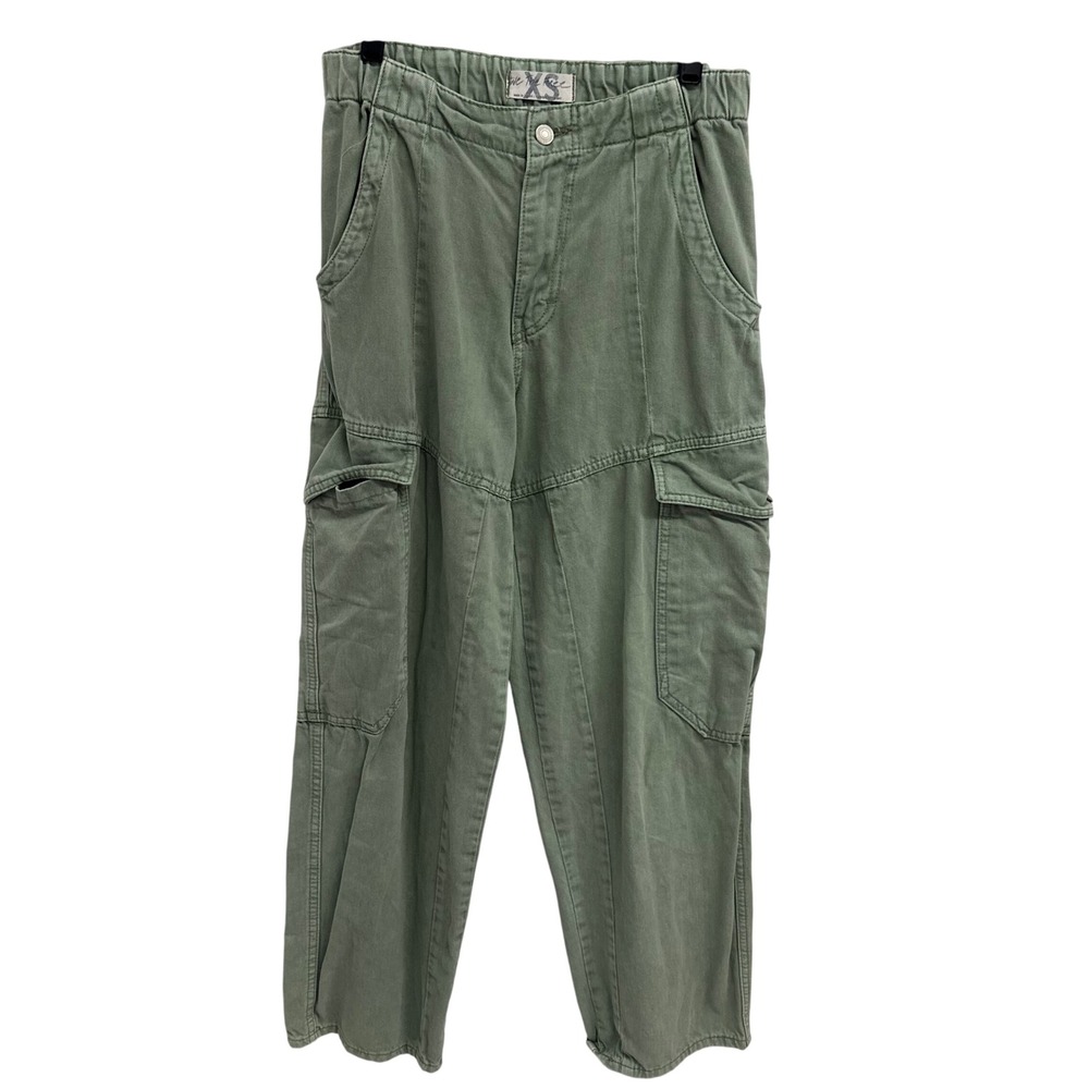 Free People Womens Cargo Pants Light Green Elastic Waist Cropped XS utility